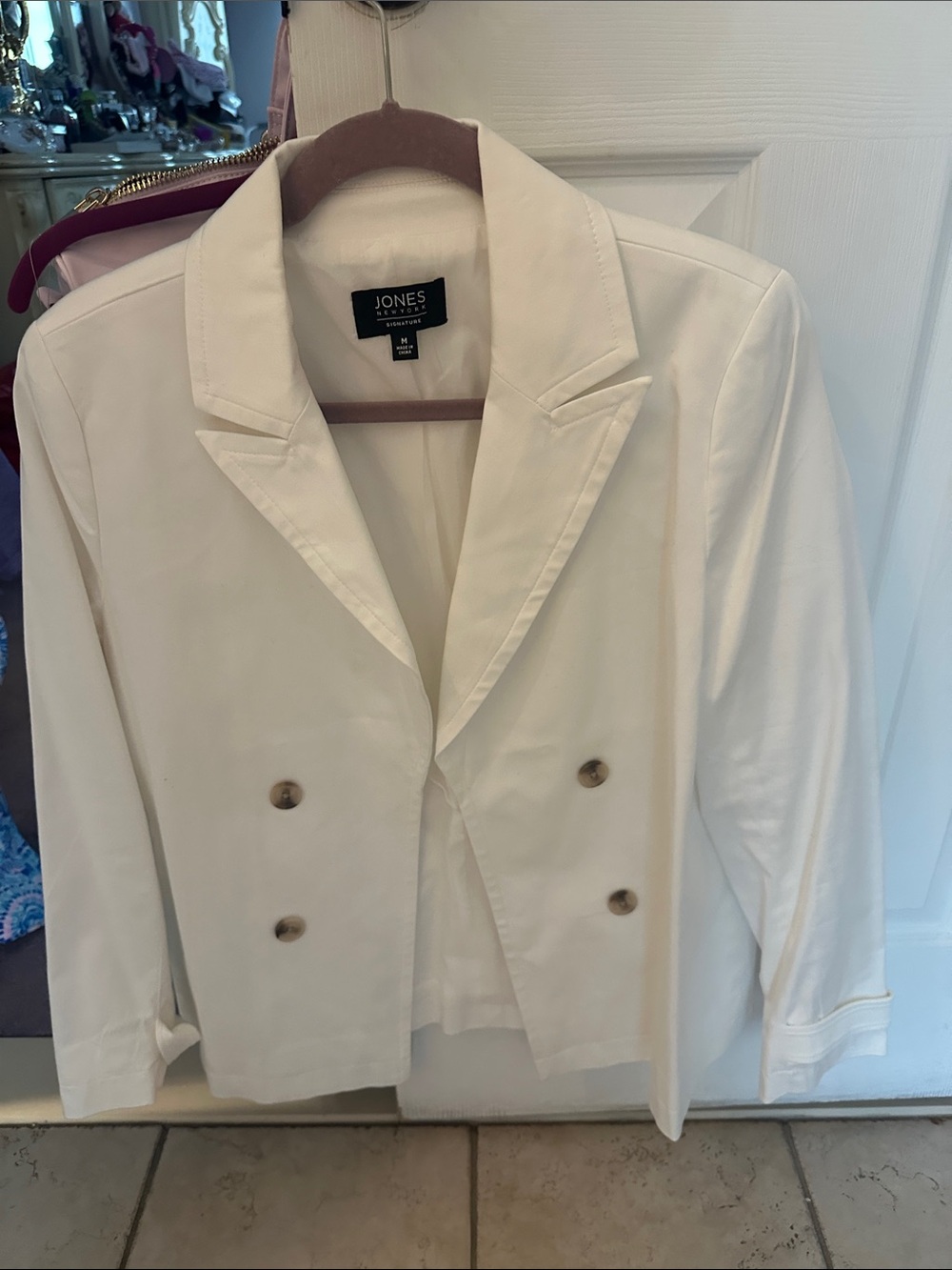 Jones New York White M Double-Breasted Cropped Blazer